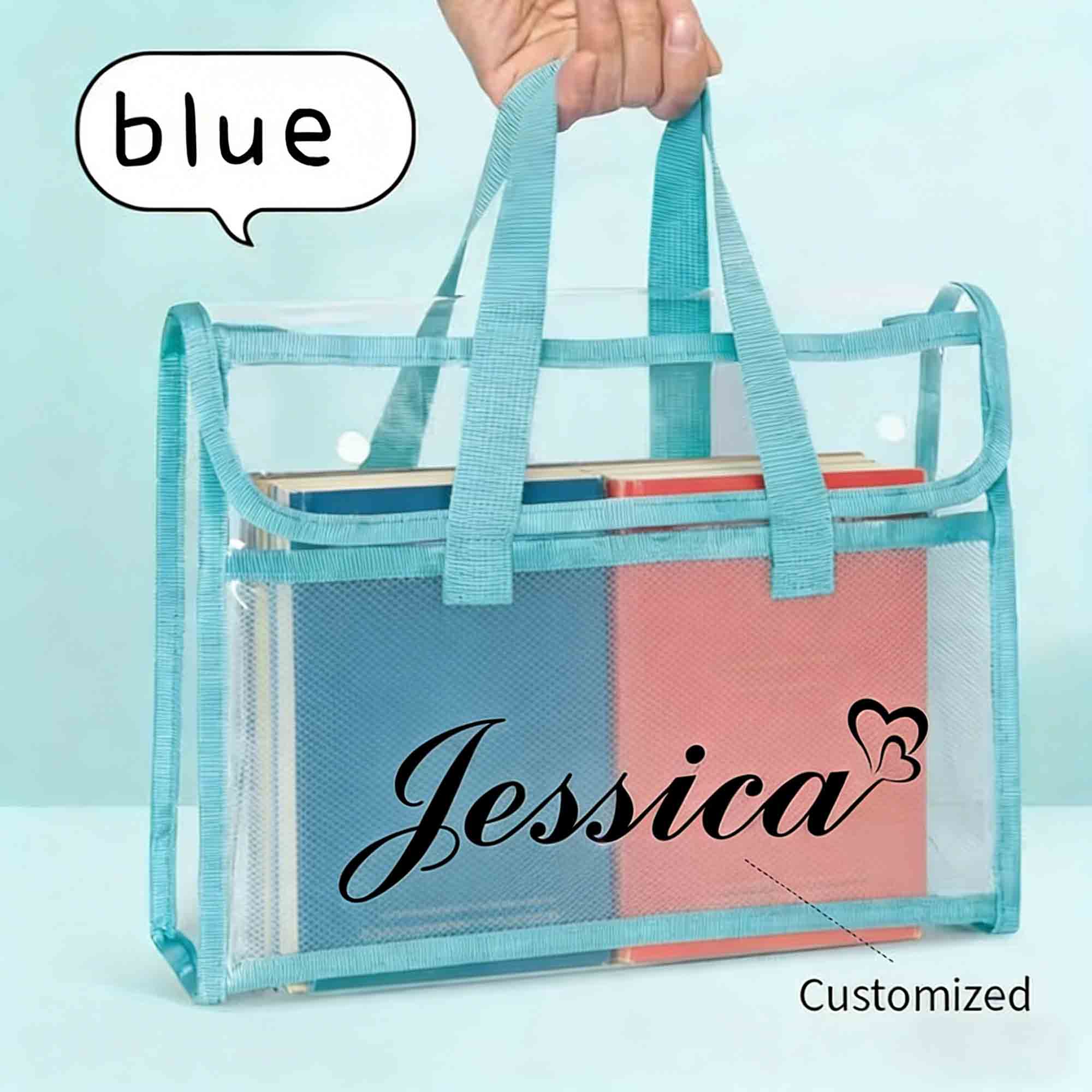 Personalized Name Waterproof Expandable Document Bag, Large Capacity Portable Transparent Commute Handbag, Back to School Gift for Teacher/Coworkers