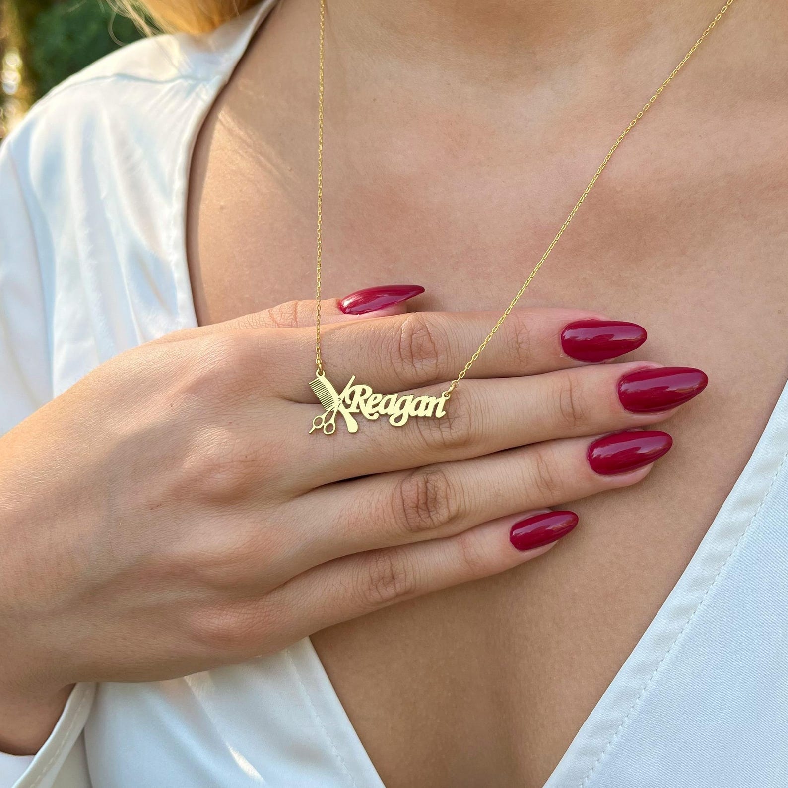 Anpassat frisörnamnhalsband med sax och kam, barbersmycken i sterlingsilver 925, examens-/födelsedagspresent till stylister/frisörer/henne