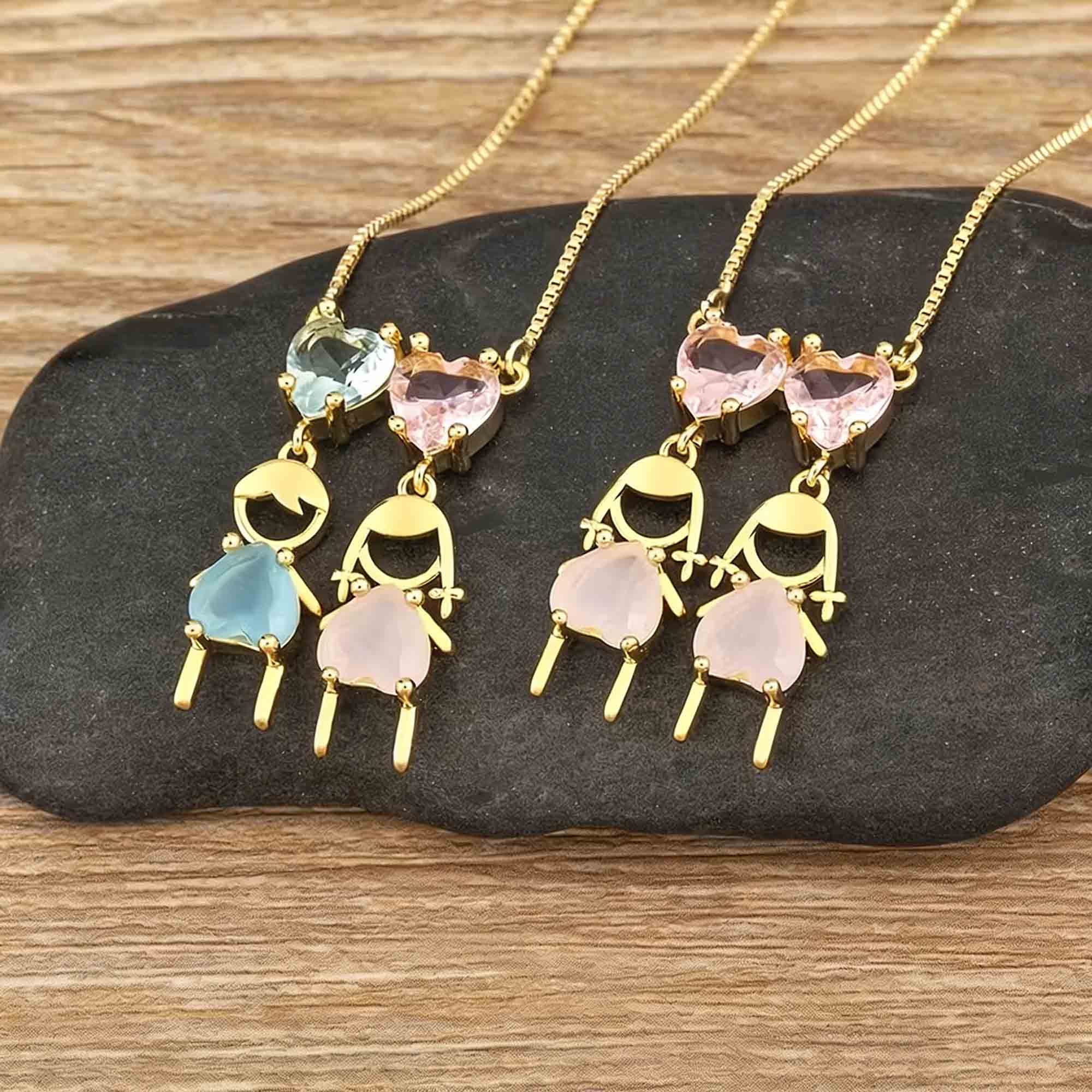 Custom Mom Heart Birthstones Necklace with 1-5 Children Charms, Sterling Silver 925 Family Jewelry, Birthday/Mother's Day Gift for Her/Mom/Grandma