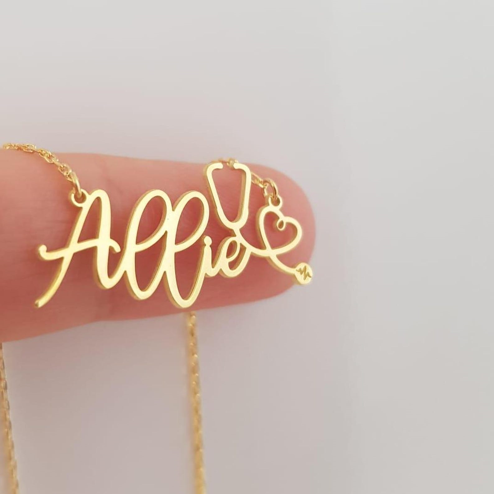 Custom Stethoscope Necklace with Name, Sterling Silver 925 Dainty RN Medicine Jewellery, Appreciation/Graduation Gift for Nurses/Doctors/Medical Staff