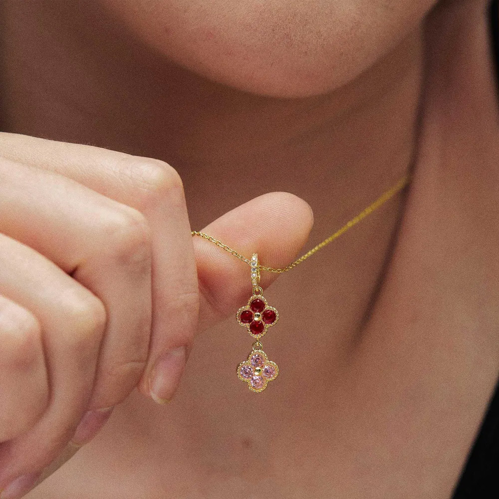 Personalized 1-6 Birthstones Layered Clover Flowers Necklace, Dainty Floral Drop Pendant Jewelry,  Birthday/Mother’s Day Gift for Her/Grandma/Mom