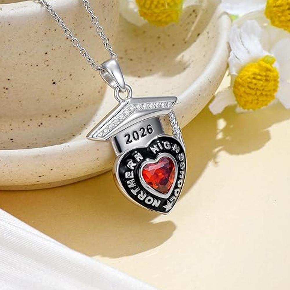 Anpassat halsband med födelsesten och namn, graverade smycken i sterlingsilver 925 för examensår 2026, grattisfestgåva, present till examenstagare
