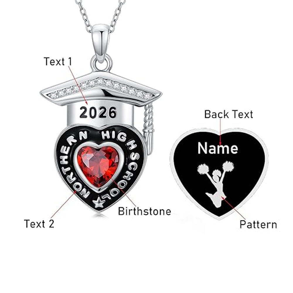 Anpassat halsband med födelsesten och namn, graverade smycken i sterlingsilver 925 för examensår 2026, grattisfestgåva, present till examenstagare