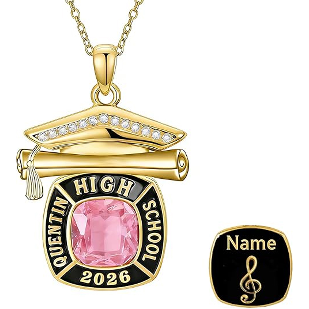 Anpassat halsband med födelsesten och namn, graverade smycken i sterlingsilver 925 för examensår 2026, grattisfestgåva, present till examenstagare