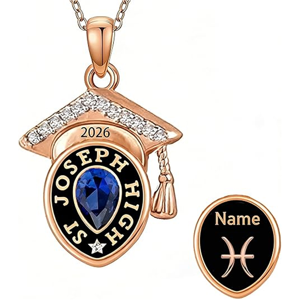 Anpassat halsband med födelsesten och namn, graverade smycken i sterlingsilver 925 för examensår 2026, grattisfestgåva, present till examenstagare