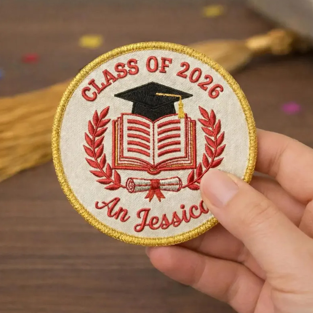 Custom Name Graduation Cap Patch, Embroidered Class of 2026 Iron On Patch, School Uniform/Cap Badge DIY Decor, Memorial Keepsake, Gift for Graduates