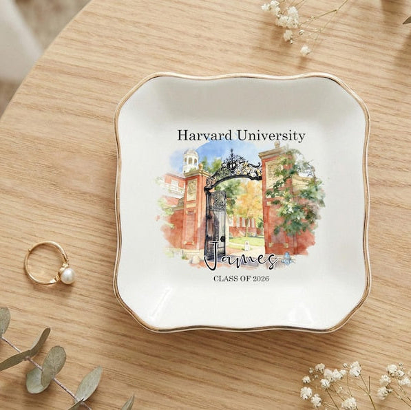Custom University Photo Trinket Dish, Personalized Ceramic Jewelry Tray, Graduation Gift for Daughter, Class of 2026 Graduate Keepsake