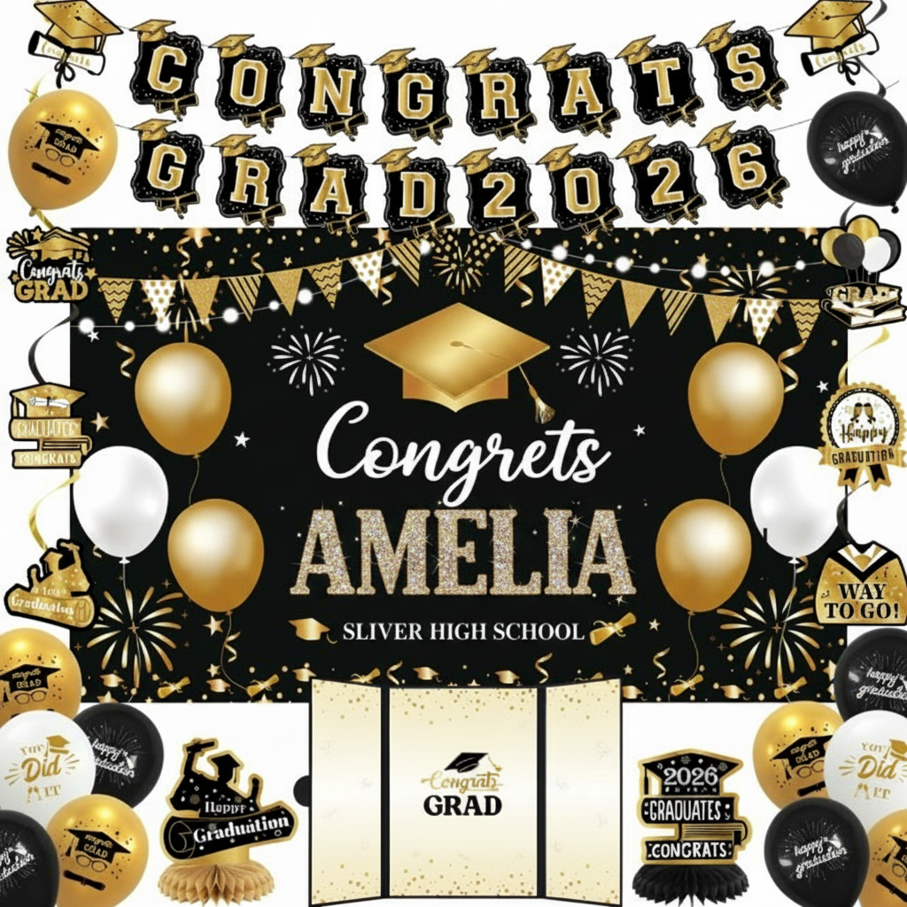 Custom 2026 Graduation Party Decorations, Class Of 2026 Congrats Grad Banner, Signature Book Party Supplies