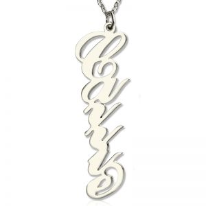 Solid White Gold Personalized Vertical Carrie Style Name Necklace