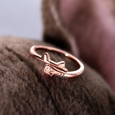 Personalized Name Cat Wrap-around Ring with Ears