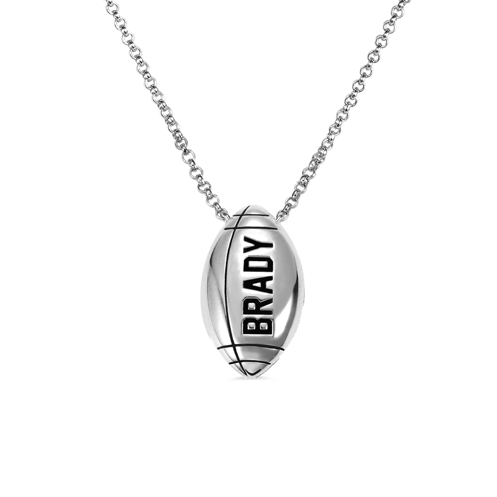  Sterling Silver Engraved Football Necklace