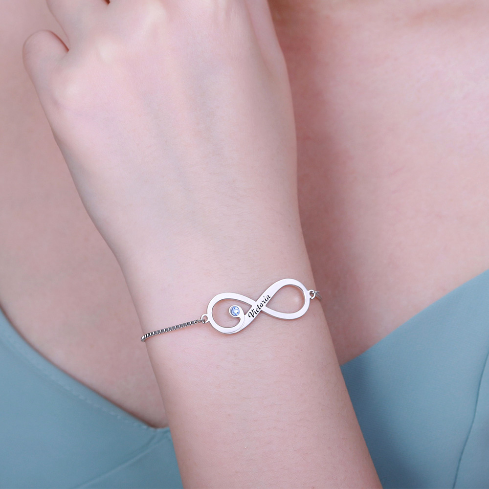 Personalized sterling silver infinity//heart bracelet.