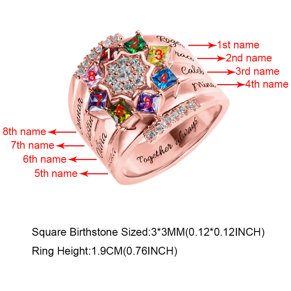 Personalized 1-9 Square Birthstone Ring with Engraving in Rose Gold