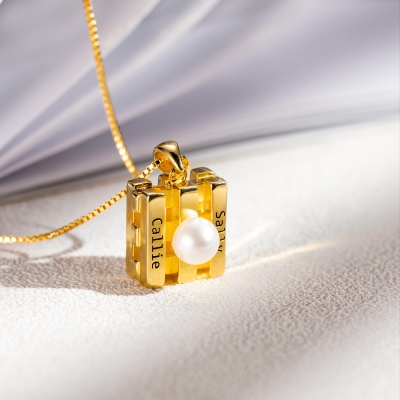 Engravable Square Pearl Necklace Gift for her