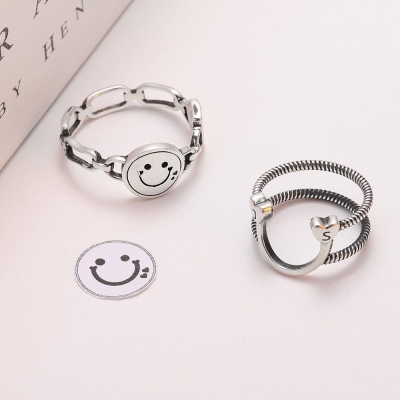 Personalized Heart & Smiley Couple Ring