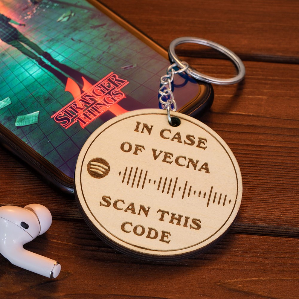 Custom Stranger Things 4 Keychain with Spotify Code, In Case of Vecna Wooden Keyring, Gift for Stranger Things Fans