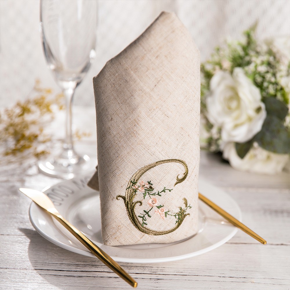 Floral Letter Embroidered Linen Napkin