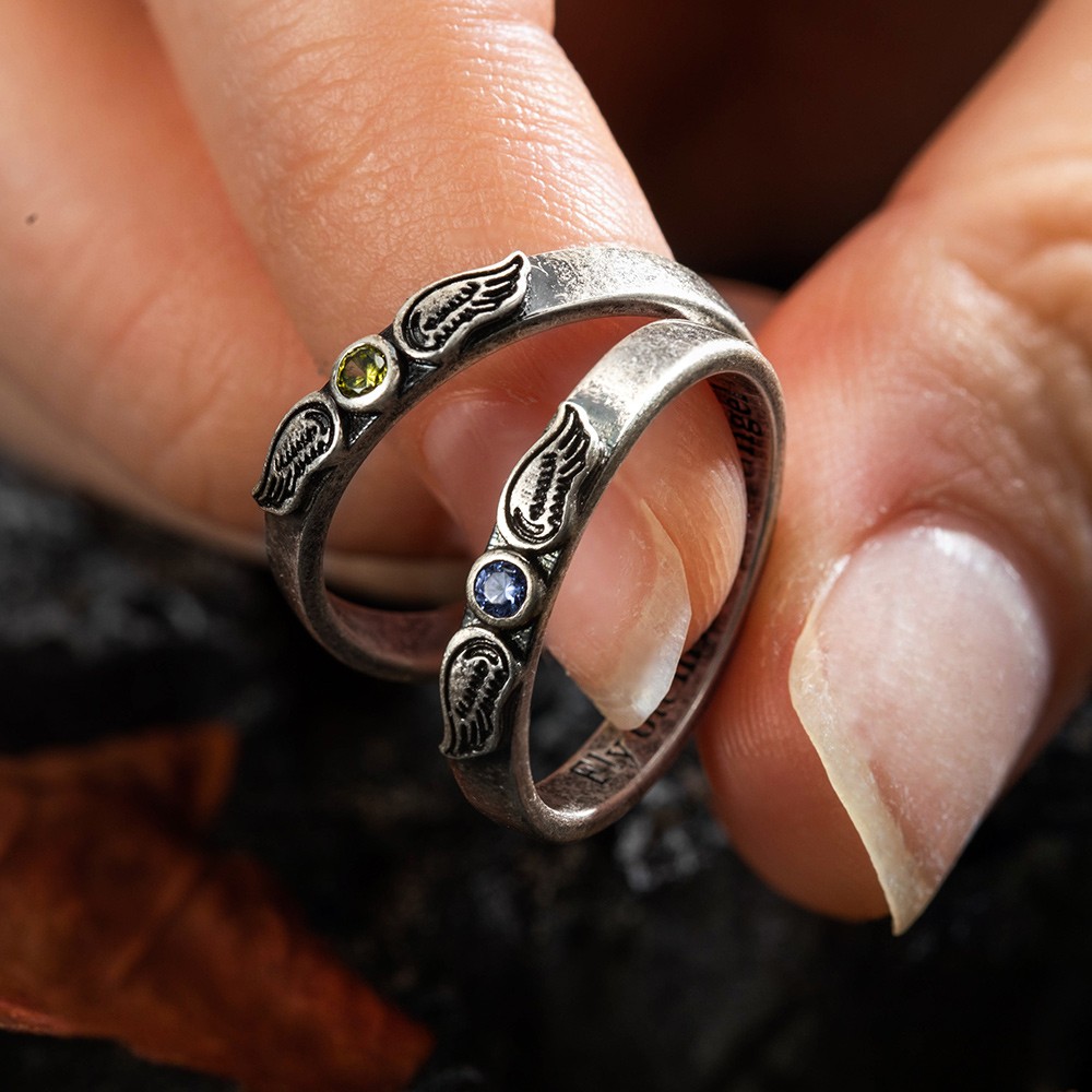 thumbnail image 2 of 925 Silver Plated Angel Devil Wing Heart Feather Ring – Adjustable, Full Finger Style 2 of 6