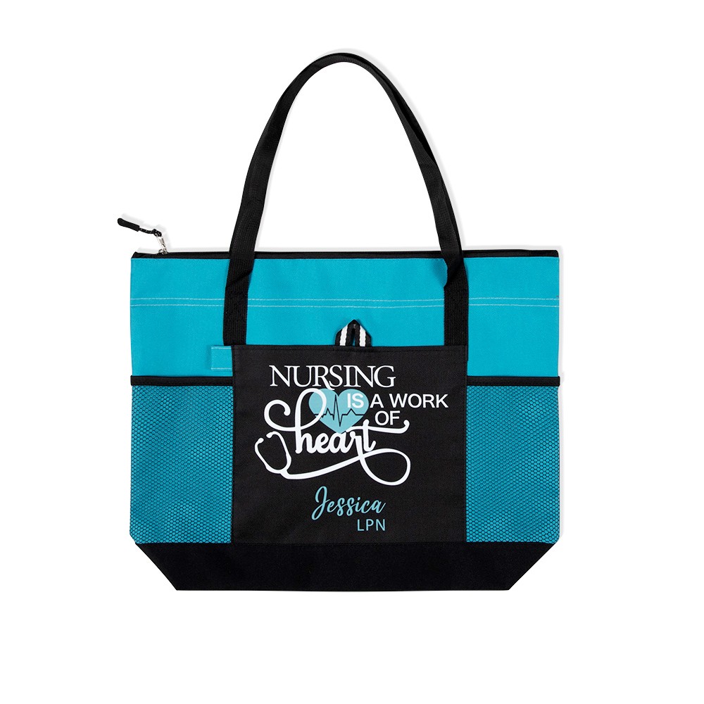 thumbnail image 2 of Personalized Nursing Tote Bag - RN, CNA, LPN, MD, BSN - Medical EKG Design With Embroidery 2 of 6