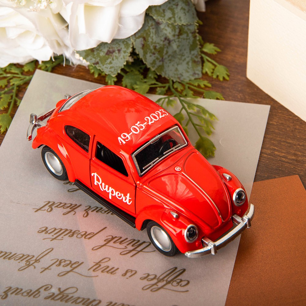 Personalisierter Name Mini-Automodell, Mini-Käfer-Spielzeugauto, Dankeschön-Geschenk, Hochzeitsgeschenk, Hochzeitsgeschenke, Trauzeugen, Geschenk für Page Boy