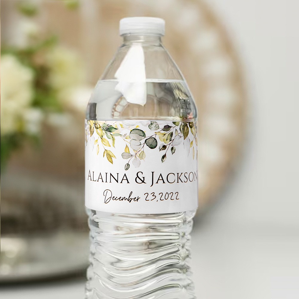 Custom Name&Date Modern Greenery Wedding Water Bottle Label, Set of 30pcs, Wedding Water Bottle Label for Engagement/Bridal Shower Party, Wedding Gift