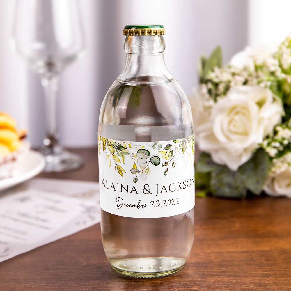 Nome personalizzato e data Etichetta per bottiglia d'acqua da matrimonio nel verde moderno, set di 30 pezzi, etichetta per bottiglia d'acqua da matrimonio per fidanzamento/festa nuziale, regalo di nozze