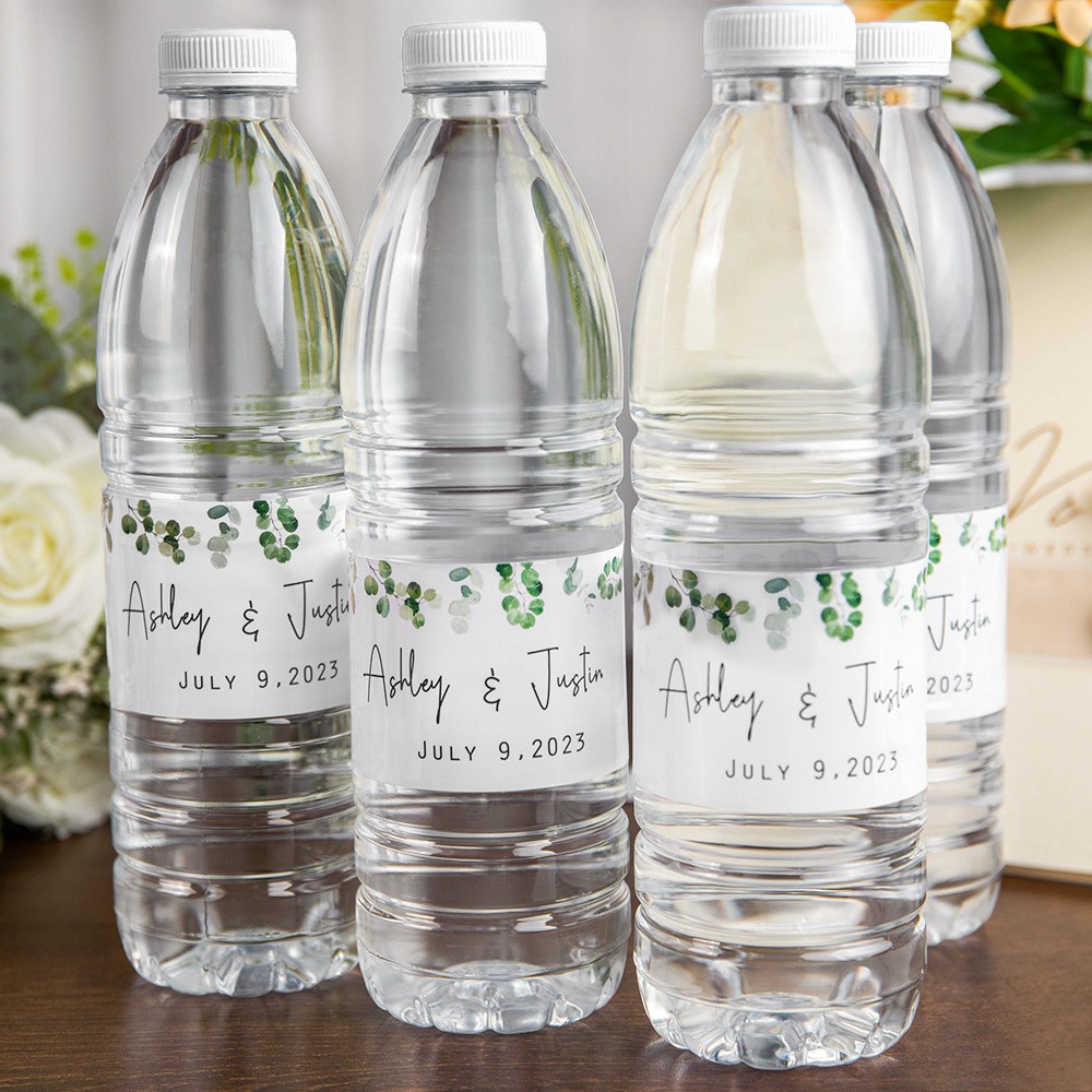 Nome personalizzato e data Etichetta per bottiglia d'acqua da matrimonio nel verde moderno, set di 30 pezzi, etichetta per bottiglia d'acqua da matrimonio per fidanzamento/festa nuziale, regalo di nozze
