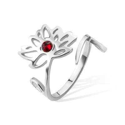 Personlig Birthstone & Birthflower Ring, anpassade blommiga sterlingsilver smycken, mammas ring, födelsedag/alla hjärtans dag present, present till flickvän/henne