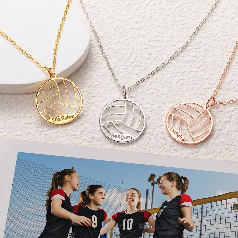 Personalized Name Volleyball Pendant Necklace, Sterling Silver 925 Custom Team Jewelry, Sport Mom Gift, Gift for Volleyball Player/Sports Lover
