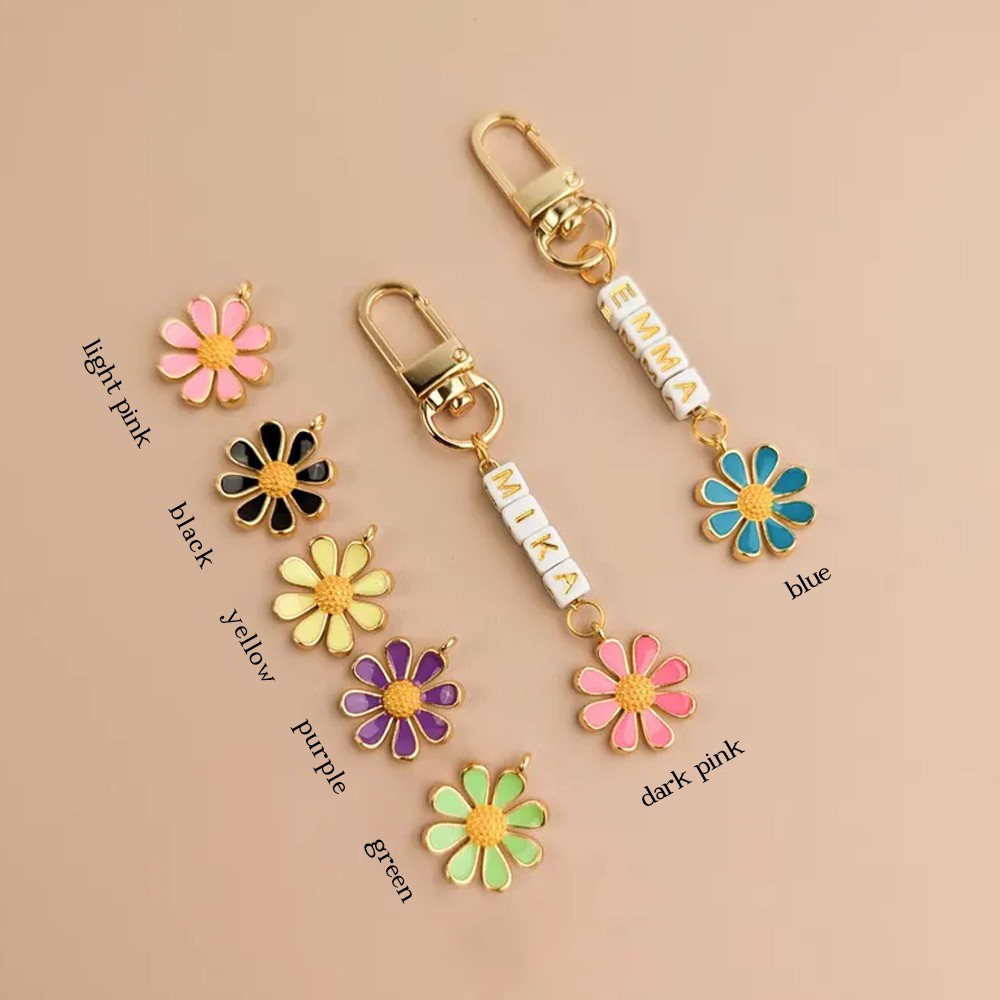 Custom Name Charm for Backpack, Personalized Bag Charm with Flower, Purse Accessory, Customized Bag Decoration Keychain, Back to School Gift