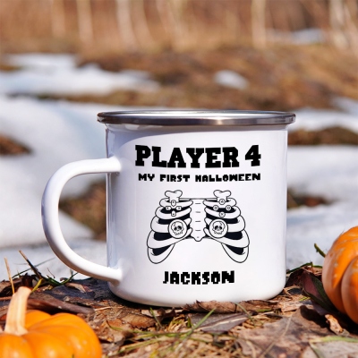 Personalized Names Halloween Gaming Controllers Enamel Mug, Spooky Gamepad Water Cup with Handle, Party Favor, Halloween Gift for Children/Game Lovers