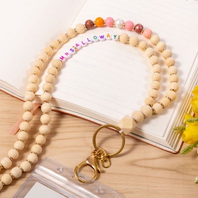 Personalized Colorful Beaded Teacher Lanyard, Wooden Name Lanyard with Retractable Keychain, Back to School/End of Year/Appreciation Gift for Teachers