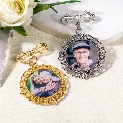 Personalized Photo Wedding Lapel Pin, Groom Picture Brooch, Bridal Bouquet Charm, Memorial Pin Boutonniere, Wedding/Anniversary Gift for Groom/Bride