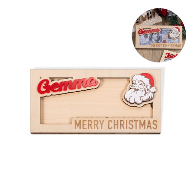 Personalized Christmas Santa Money Holder with Engraved Text, Wooden Money Card, Holiday Money Box, Christmas Gift for Family/Friends/Children