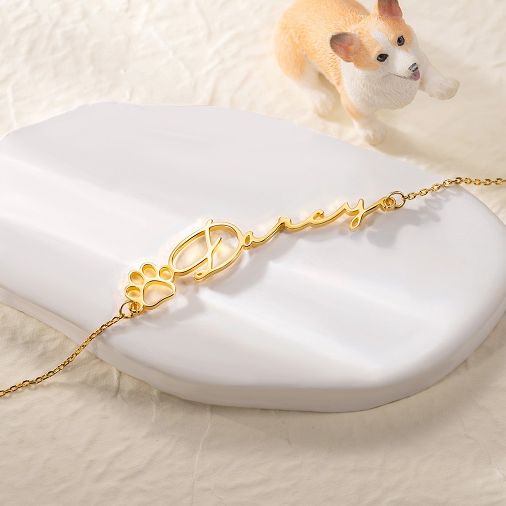 pet name bracelet with paw