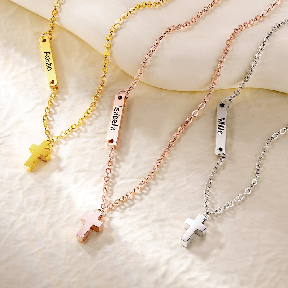 personalized tiny cross name necklace