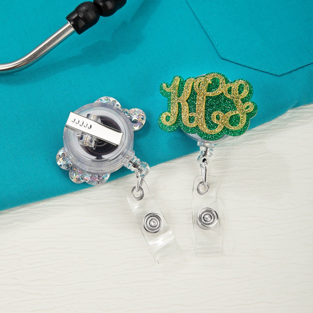 monogram badge reel