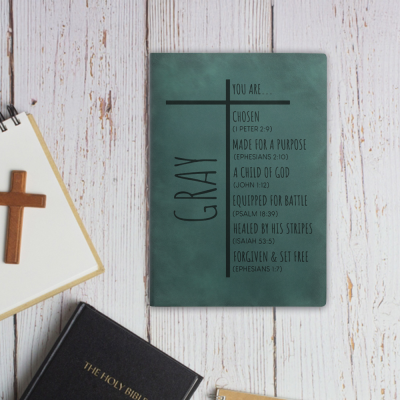 Custom Name Cross Bible Verses Leather Notebook, A5/A6 Men's Prayer Notebook, Gratitude Journal, Birthday/Baptism Gift for Him/Father/Husband/Family