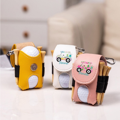 Custom Name Colorful Golf Cart Ball & Tee Holder Bag, PU Leather Storage Pouch with Belt Clip, Sport Accessory, Birthday Gift for Golf Lovers/Players