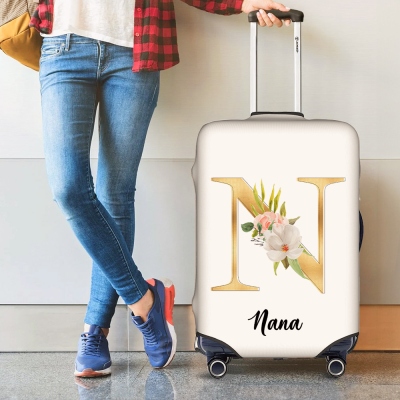 Personalized Name Alphabet Luggage Cover, Custom Floral Initial Suitcase Protector, Travel Accessory, Birthday/Anniversary Gift for Family/Friends