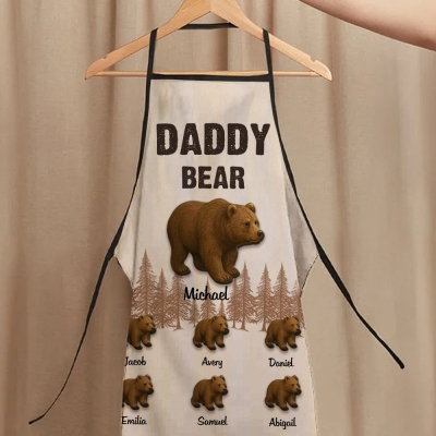 Personalized Papa Bear & Cubs Apron with Names, Custom Men's Waterproof Apron, Family BBQ Party Favor, Birthday/Father's Day Gift for Dad/Grandpa