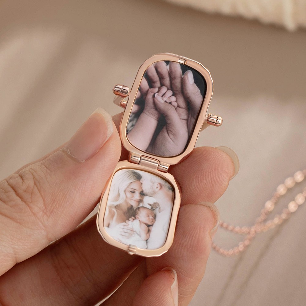 Custom Antique Locket Necklace with Photos, Victorian Locket, Edwardian Rectangle Locket, Personalized Thoughtful in Memoriam Bereavement Gift