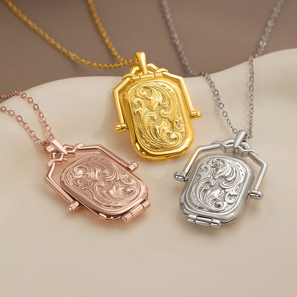 Custom Antique Locket Necklace with Photos, Victorian Locket, Edwardian Rectangle Locket, Personalized Thoughtful in Memoriam Bereavement Gift