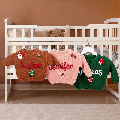 Baby's First Christmas Knitted Sweater with Name