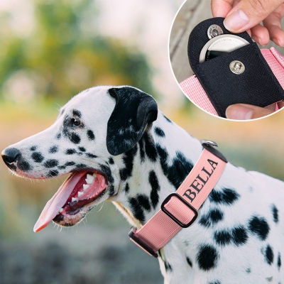 Gepersonaliseerde halsband compatibel met Apple AirTag, nylon halsband met AirTag-zak, premium tactische halsband voor honden, cadeau voor hondenbezitters
