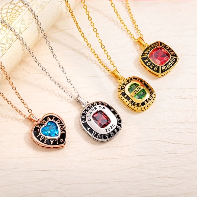 Personalized Graduation Necklace with Birthstone, High School University Memento Necklace Class of 2025, Graduation Jewelry, Gift for Graduates