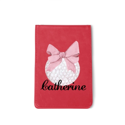 Custom Name Pink Coquette Bow Leather Golf Scorecard Holder, Golf Yardage Book Cover, Golf Accessories, Gift for Female Golfer/Her/Bridesmaids