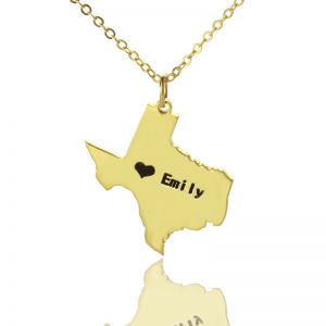 Custom USA State Map Necklace With Heart & Name Gold Plated