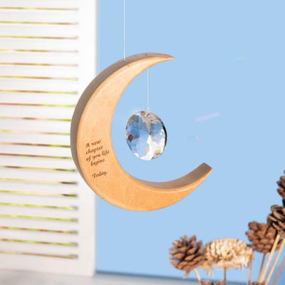Customized Irish Wood Moon with a Suncatcher Crystal