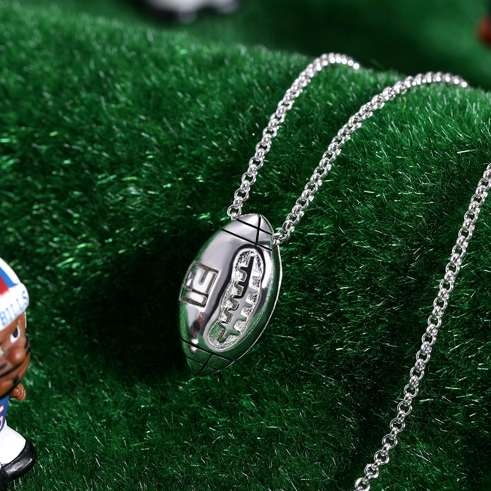  Sterling Silver Engraved Football Necklace